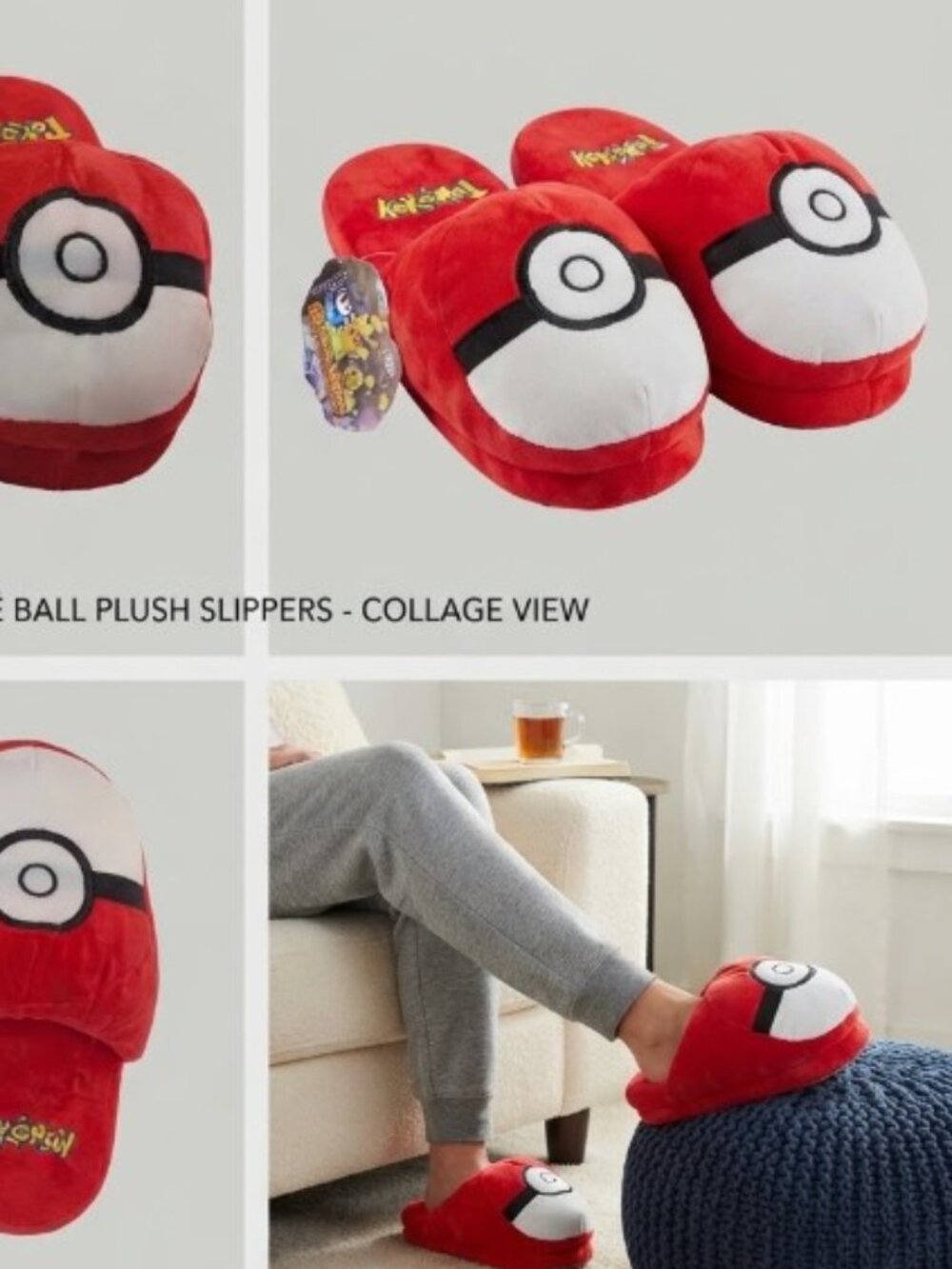 Pokemon Poke Ball Plush Slippers Cozy Indoor Universal Fit Teens & Adults